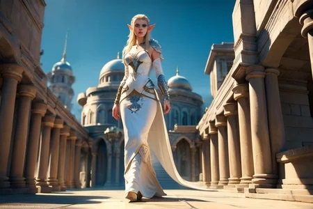 (masterpiece, best quality), a female elf warrior, standing, commanding, in front of elven army, weapons, <lora:ElvenArmor:0.7> ElAr, white dress, armor, ornate, intricate details, cinematic lighting, professional lighting, 8k ultra detailed, <lora:Numenor:0.7> Numenor, sky, background, outdoor, hyper realism