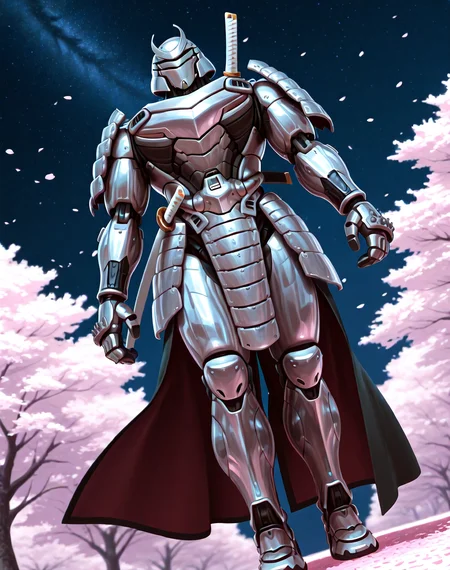 <lora:Silver_Samurai_(Marvel_Comics)_(Illustrious)_(AD):1> Silver Samurai, robot, armor,
((
exterior, traditional Japanese noble's estate home, cherry blossoms, night sky,
dutch angle, dynamic action, male focus, solo, fully armored, villain, hyper glossy body, powerful, superiority,
)),
BREAK: very awe, aesthetically pleasing, masterpiece, best quality, amazing quality, very aesthetic, depth of field, absurd details, depth of field, atmospheric rendering, natural shading, soft shading,
BREAK: lazympos, lazypos (3),