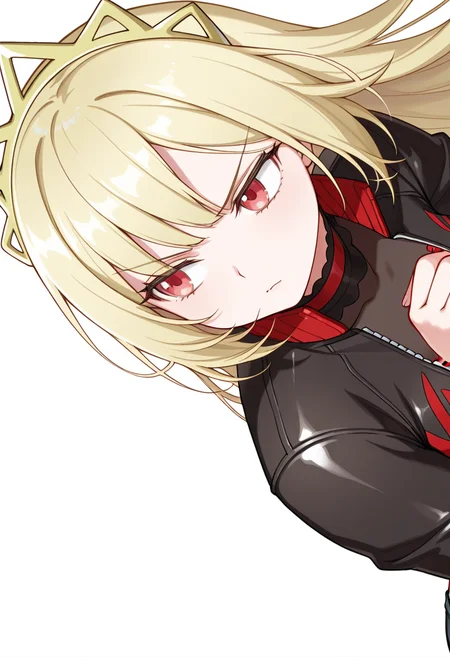 Smooth Quality,masterpiece,very intricate, high quality details, ultra realistic, high detailed skin,detailed enviorement,absurdres,
clenched hand,
<lora:Ecute_CNR:0.8> ecute_cnr, 1girl, blonde hair, very long hair, red eyes,, simple background, white background, sideways,solo,, sulking,, leotard, ,biker jacket, ,jogger pants, ,