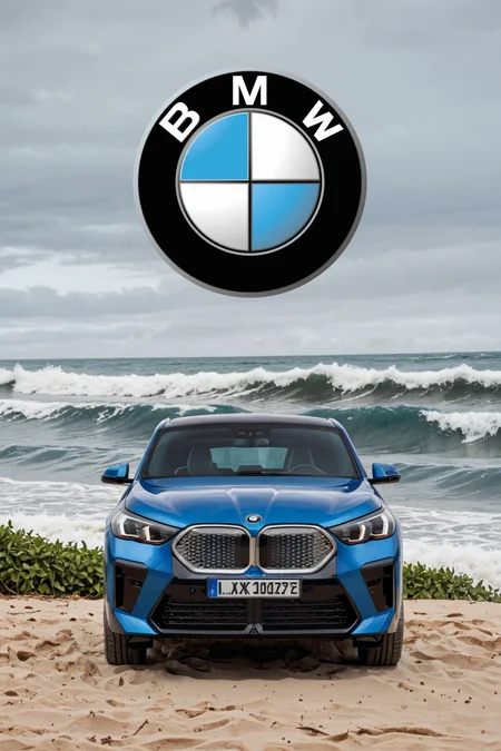<lora:BMW_IX2_-_By_DICE:0.7> , BLUE BMW IX2, Exterior, on a beach, surfboards, large waves in background, photographic lighting, (dynamic angles), professional photography, <lora:Add_UHD_Details_&_Text_v1:0.85>, "BMW BRANDED LOGO"
