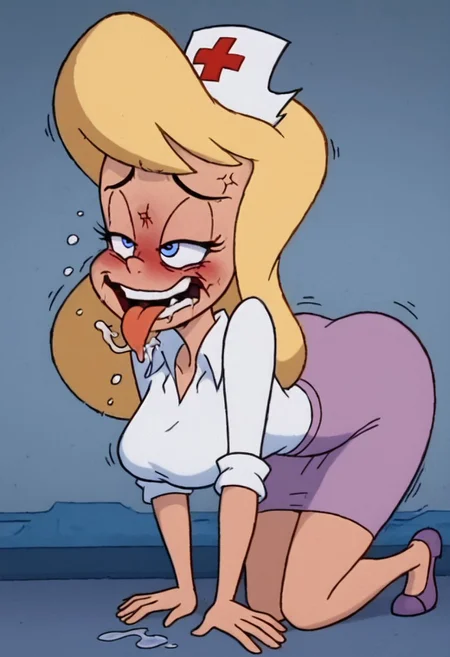 score_9, score_8_up, score_7_up, rating_questionable, zPDXL, 2d source_cartoon, (adult:1.2), facing the viewer, , horny, solo 1girl
<lora:Hello_Nurse_XL_Animaniacs:1> Heloise Nerz, 1girl, licking floor, full body, profile, on profile,on her fours, dirty messed burnt blonde  hair, full body, bent up, legs bent up, blush, extremely blush, wounds, hit herself,  selfharm, self harm, wounds on face, wounds on body, extreme amount of wounds, wounds everywhere, tired, tired af, tired eyes, huge amount of tireness, absolutely tired, wants to die, almost die, eternally tired, pain, feeling pain, feeling strong pain, powerless, extremely tired eyes, bags under eyes, shiners, stupid, dumb, extremely stupid, extremely dumb, no brain, brain damage, stupid blonde, extremely stupid blonde,  blue eyes, eye twitching, nervous eye twitching, extremely hard eye twitching, totally burnt hair, sexy, horny, flowing saliva, scared, in love, extremely dirty dress, hardly beaten fifty times, confused, deeply humiliated face, depressed face, black eyes, circles under eyes, beaten by ninty boxers, broken heart, extremely broken heart, smashed mouth, crazy emotion, extremely violently beaten face, ten times more extremely violently beaten face, twenty times more extremely violently beaten,big deep shiners on both eyes, extremely big shiners on both eyes, eyes in different directions, eyes  in extremely different directions,  narrow waist
<lora:Expressive_H:1>
<lora:r3nst1mpyXLP:1> r3nst1mpy,aaa
