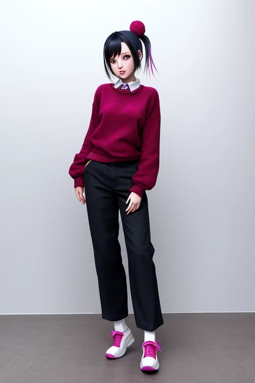 (bada-club:1.0) 1girl woman by bada-club, with pants and a sweater and shoes