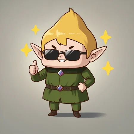 score_9, score_8_up, score_7_up, score_6_up, score_5_up, score_4_up, fantasy
BREAK 1boy, solo, adoring_fan, blonde, elf, grin, chibi, dot eyes, sunglasses, eyewear glint, sparkles, thumbs up
<lora:AdoringFan_ponyXL_v10:1> <lora:Phdpigeon_ponyXL_v10:1>