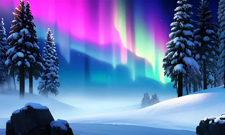 ((extreme detail)),(ultra-detailed), extremely detailed CG unity 8k wallpaper, best quality, masterpiece, snow field, night sky, horizon, rocks, nature, no humans, outdoors, scenery, snowing, aurora borealis, trees, ,<lora:OdinSphereStylev2:0.7>odinspherestyle,