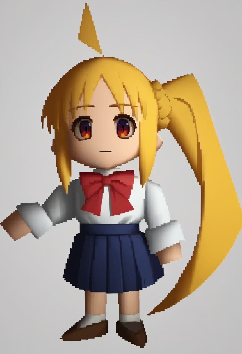 score_9, score_8_up, score_7_up, source_anime BREAK 1girl, solo,
 <lora:zs_FFVIIChibisXL_1> ffviichibis, chibi, standing, full body, white background
 <lora:bocchi_nijikaijichi_ponyXL:1> ijichi nijika, ahoge, blonde hair, side ponytail, white shirt, red bow, long sleeves, blue skirt, pleated skirt