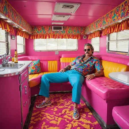 Trailer park's Casanova, colorful, lounging
