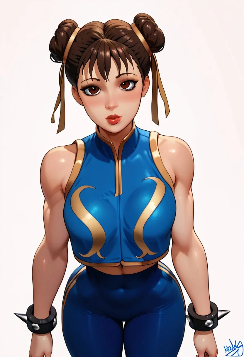 score_9, score_8_up, score_7_up, zPDXLxxx, detailed, sharp, HDR, good quality, good resolution, maximalist, zPDXLxxx, blank eyes, empty eyes, 1girl, chunlifortnite,1girl,short hair,brown hair,ribbon,brown eyes,jewelry,hair ribbon,sleeveless,hair bun,bracelet,lips,crop top,double bun,bodysuit,thick thighs,spikes,spiked bracelet,unitard,studded bracelet,chun-li butt, full body, standing, sexy, brainless, happy, best quality, very aesthetic, blank background(white background)