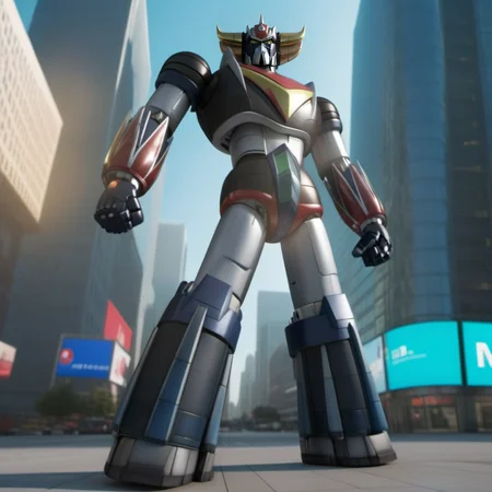 Goldorak1024, a giant robot in a city, highly detailed, photography, ultra sharp, film, bokeh, professional, 64k <lora:Goldorak1024:0.8>
