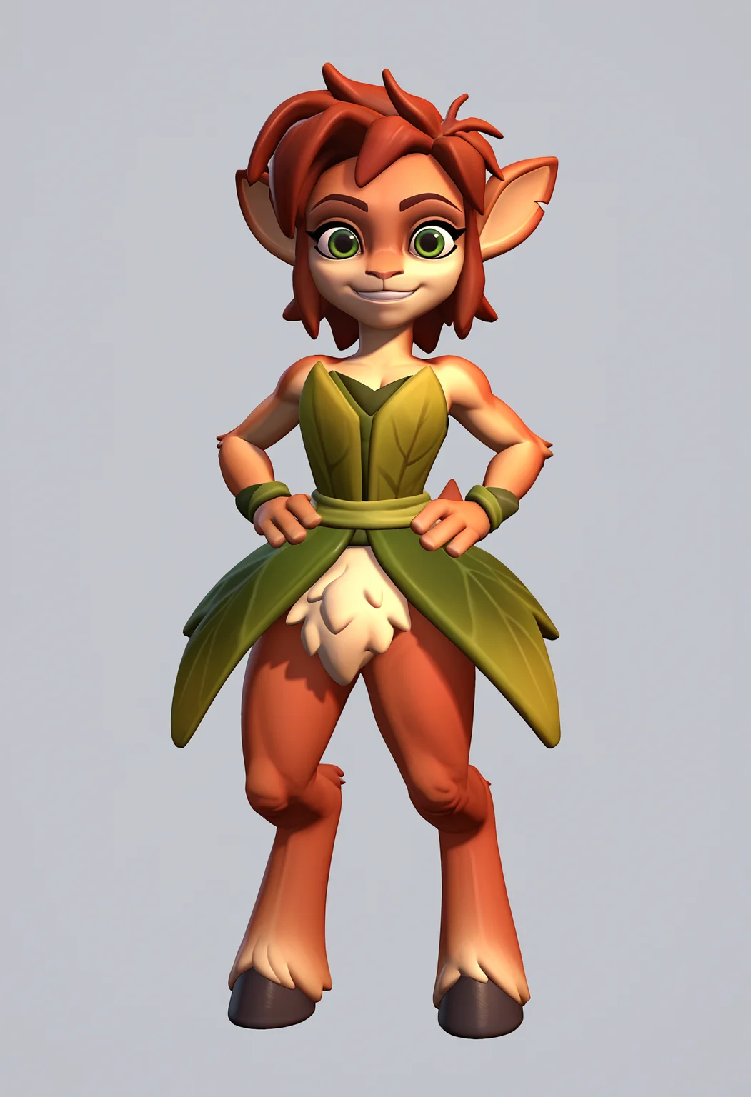 score_9, score_8_up, score_7_up, score_6_up, score_5_up, score_4_up, BREAK, source_anime,
1girl, elora, faun \(spyro\), red hair, mammal, anthro, deer, green eyes, leaf dress, hooves,
hands on hips, happy, standing, full body, looking at viewer, solo, simple background, white background
<lora:EloraXL:1>