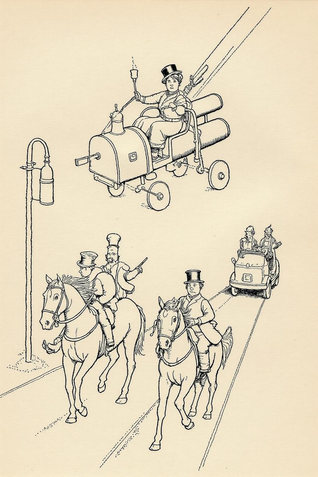 whrob1 illustration. 
A Victorian lady wearing a jetpack flying above horse carriages on the street of Victorian London. <lora:whrob1_cap_d6a3e11:1.0><lora:828460575630758808:0>