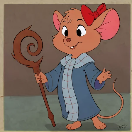 hi res, best quality, solo, female, (source_cartoon), Score_9, score_8, score_7, (masterpiece), best anatomy, small body, young, petite, short, <lora:Olivia_f:1>, animal nose, bow, brown fur, furry, hair bow, mouse ears, mouse tail, olivia_f, black eyes, buck teeth, standing, mage robe, staff, holding, staff in hand