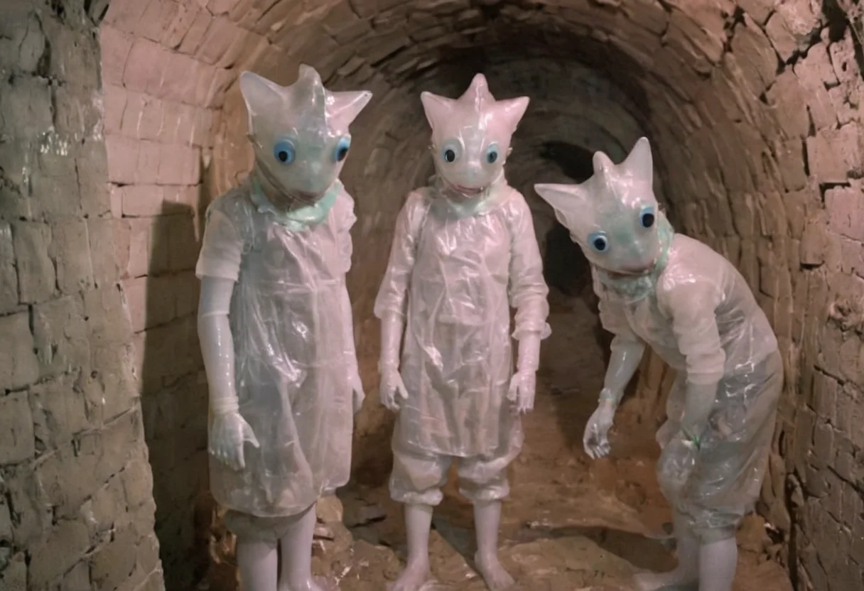 photo of plastic god in the tunnels, y2kmad, weird, uncanny <lora:y2kmad_v0.0.1:1.25>