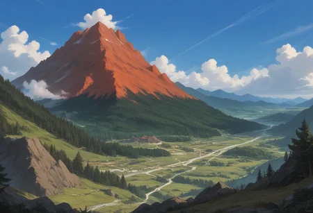 score_9, score_8_up, score_7_up, (masterpiece), best quality, symphtia-style, landscape, (volcano, erupting volcano), forest