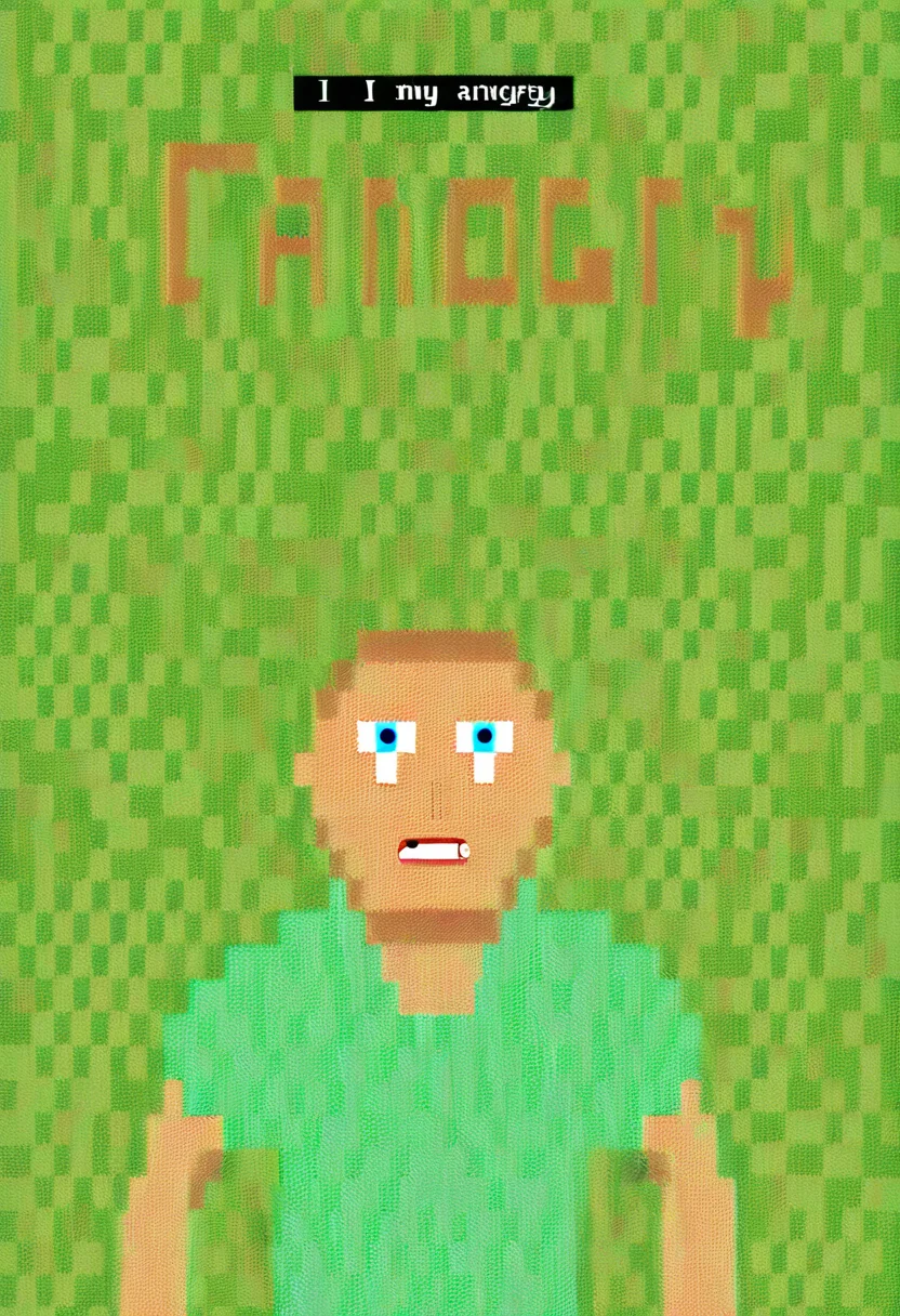 <lora:Epic_ZZT_Ultra_XL:1.2> a man with blue eyes and a green shirt in a forest and text that reads "i'm angry"