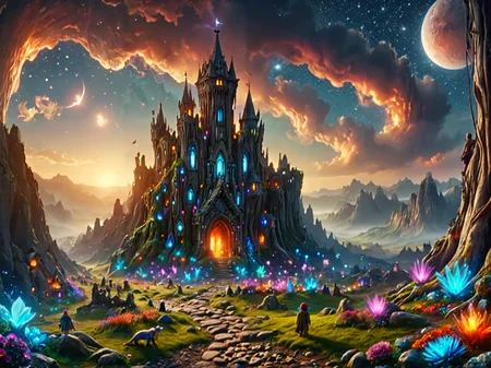 the land of the little people , 4k, masterpiece, vivid colors, dramatic lighting <lora:addMoreDetails:1> Ultra details++ , add more details <lora:dvr-mthng-sdxl:0.8> dvr-mthng-sdxl