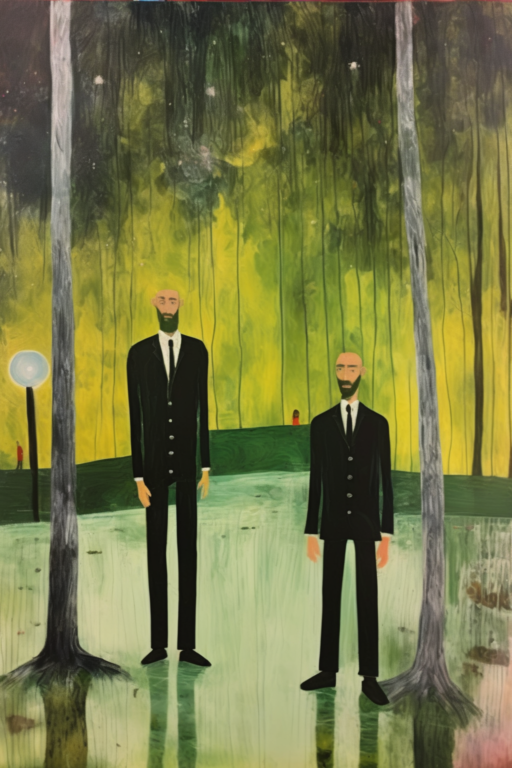 <lora:Peter Doig Style:1>Peter Doig Style - In the style of Peter Doig. Add two people in close-up to the picture