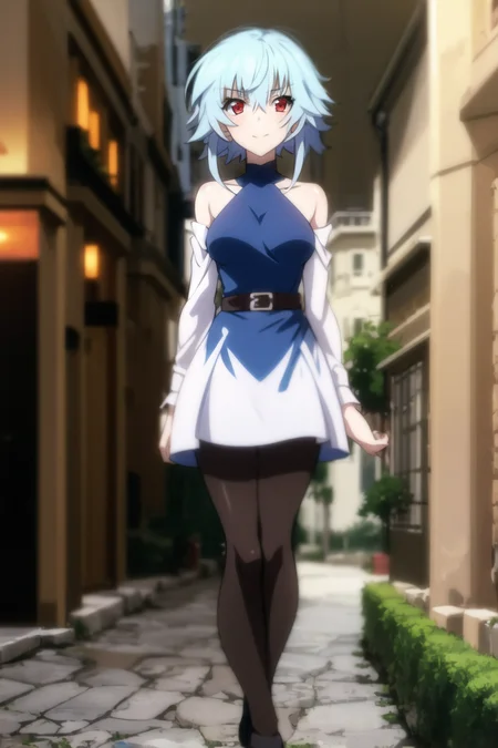 1girl,blue hair, short hair, red eyes, light blue hair,hair between eyes, sidelocks, short hair with long locks,bangs,hair flaps, school uniform,
