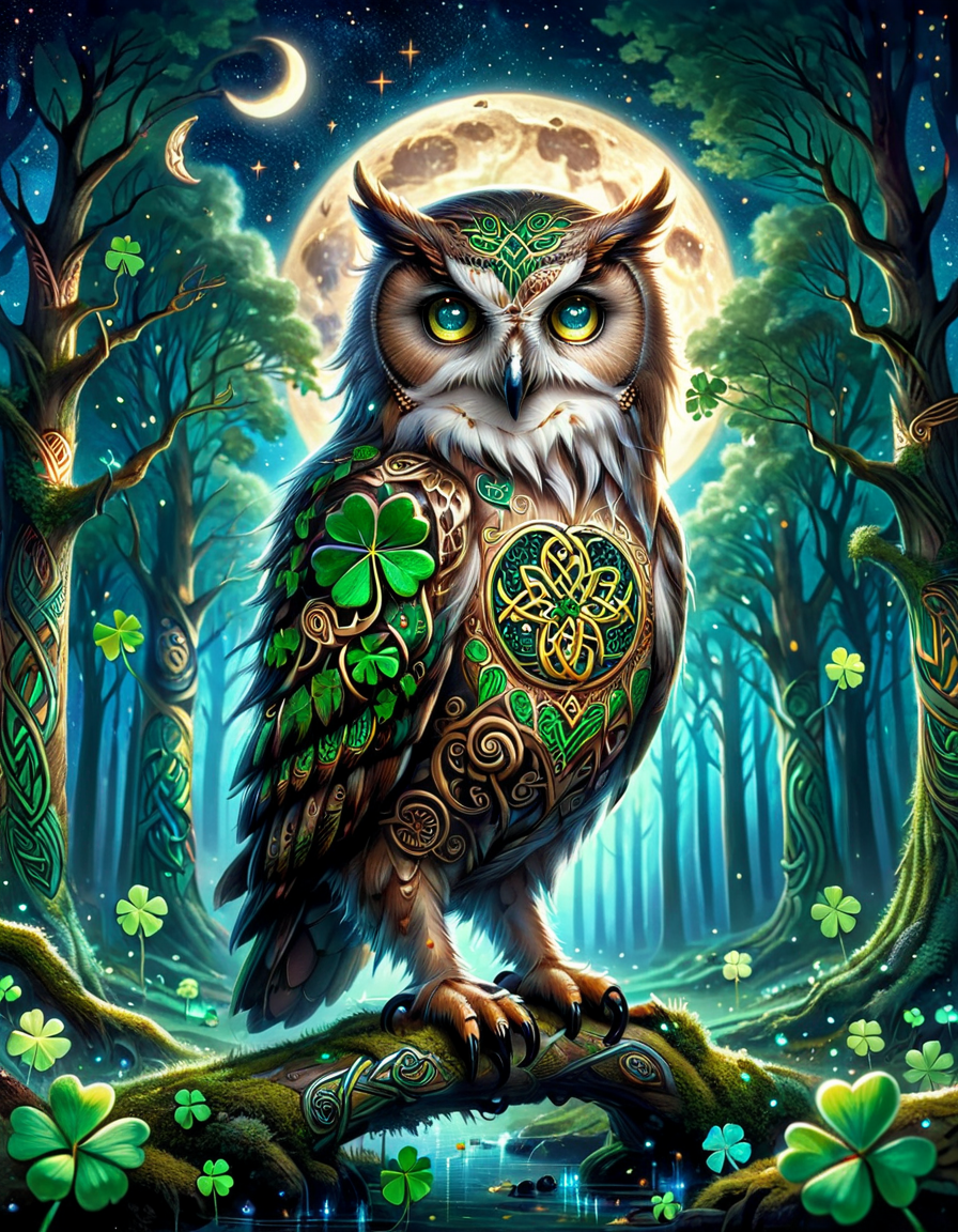 an owl in a mythical forrest, at night, bright sky <lora:ral-cltc:1> ral-cltc