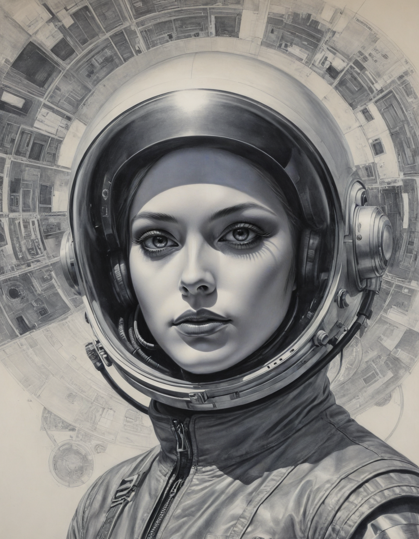 by Clarence Holbrook Carter,  (aerial, futuristic-futuristic but extremely beautiful:1.4), (intricate details, masterpiece, best quality:1.4) , in the style of nicola samori,
expressive pencil drawing, outlines, sketchy style, Monochrome, contrast, tone, texture, detailed, Monochromatic, dynamic pose, looking at viewer, wearing advanced aeronautical tech-wear 
<lora:add-detail-xl:1> <lora:xl_more_art-full_v1:0.5>  <lora:NicolaSamori:0.5> <lora:looking_at_viewer:2>