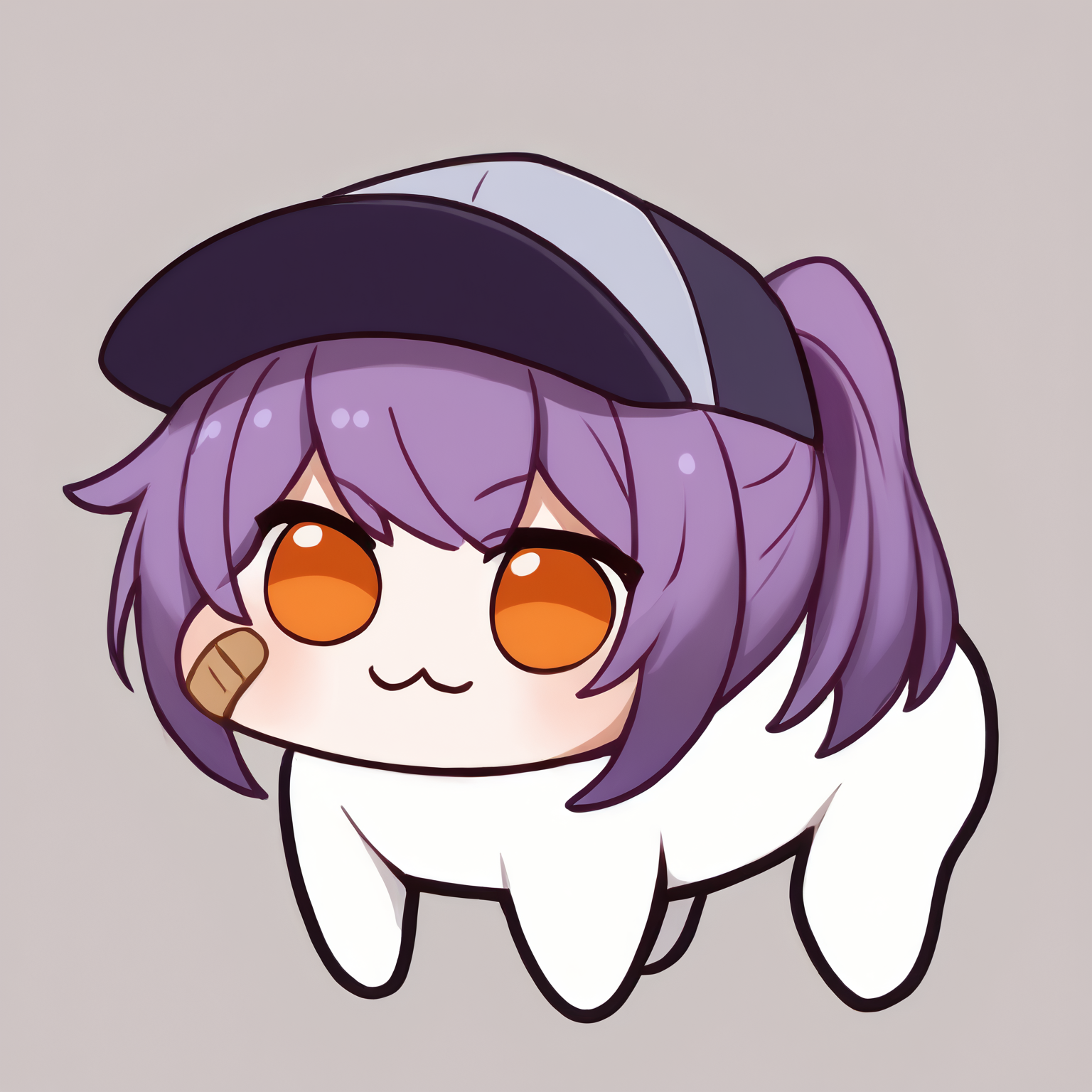 score_9, score_8_up, score_7_up, 1girl, , orange eyes, single bandaid on cheek, short hair, purple hair, ponytail, baseball cap, 
<lora:Doro_X_PDXL_V1:1.0>, doro, creature, :3, chibi, no humans, four legs, solid circle eyes, no pupils, all fours, solo,
simple background, white background, 
<lora:Leah-Airisubaka-PDXL_V2-Manityro-CAME:1.0>,