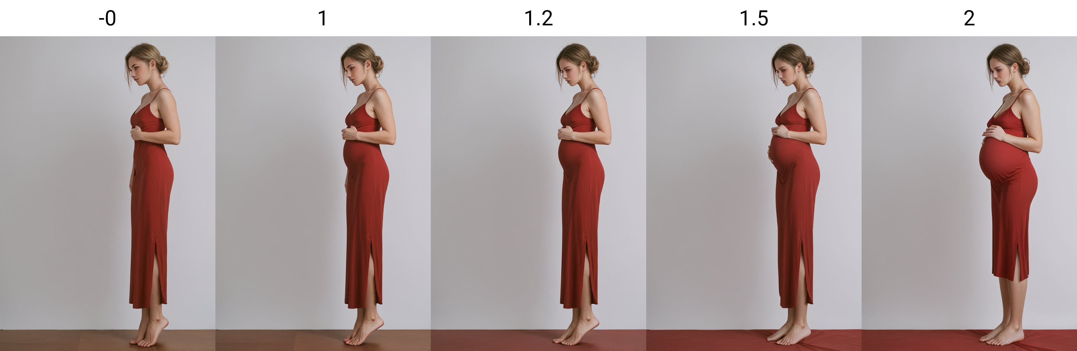 woman, standing, red dress, white background, (((1girl))), <lora:Pregnancy Slider_alpha1.0_rank4_noxattn_last:-0>,