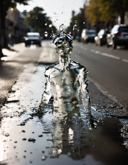 <lora:Aether_Aqua_v1_SDXL_LoRA:1> a close-up photo of a man made of water, coming up of a puddle on a street