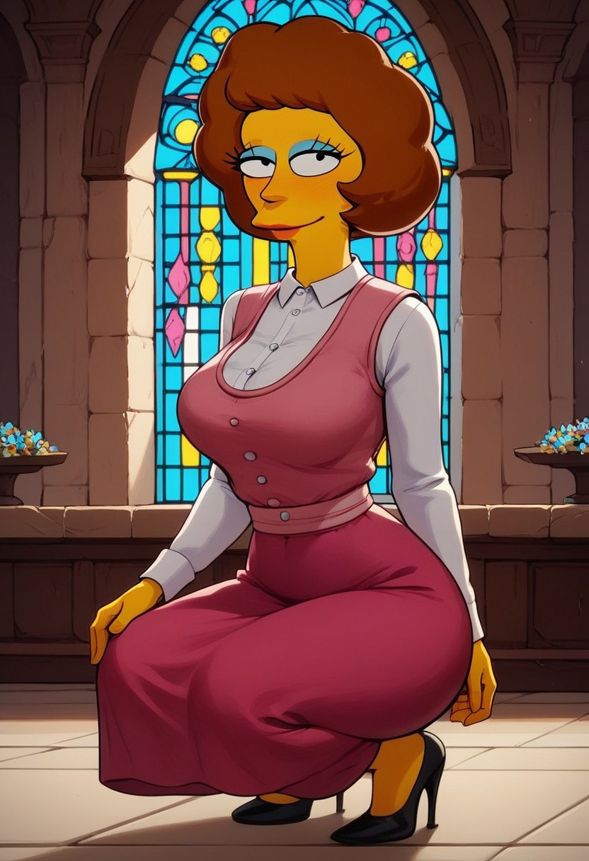score_9, score_8_up, score_7_up, score_6_up, score_5_up, score_4_up,  
source: illustration,maude,Simpsons, expressive, full body, hypermuscular,slim waist,milf,(seductive pose,:1.15) cute, beautiful,wearing a white blouse and a pink skirt and vest,squatting, bend over at an altar,pretty,at a church, inside,brown hair,brown fur, highly detailed, intricate details, digital art, perfect anatomy, perfect proportions, 4k, (dynamic pose:1.25),the_simpsons_ponyxl, maude