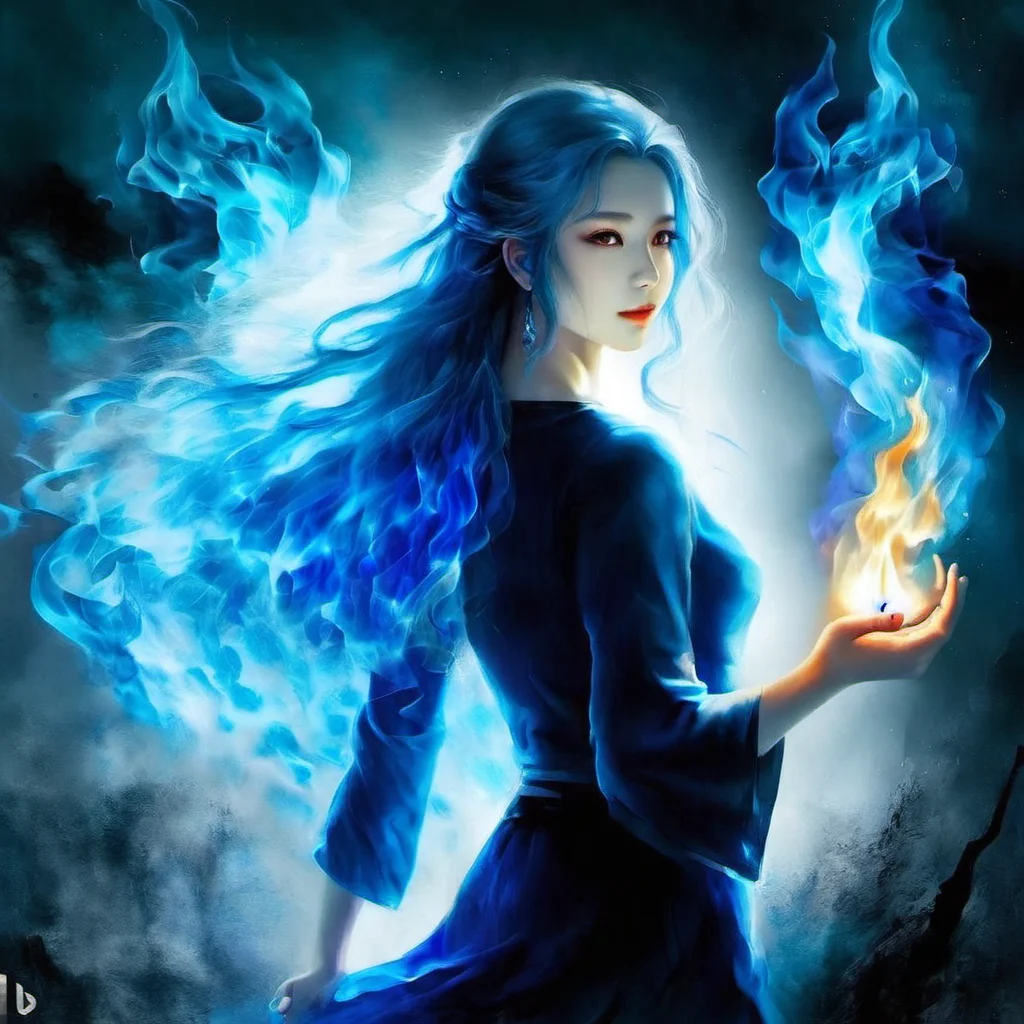 A beautiful girl, blue flame  <lora:[XL]bluefire:1>