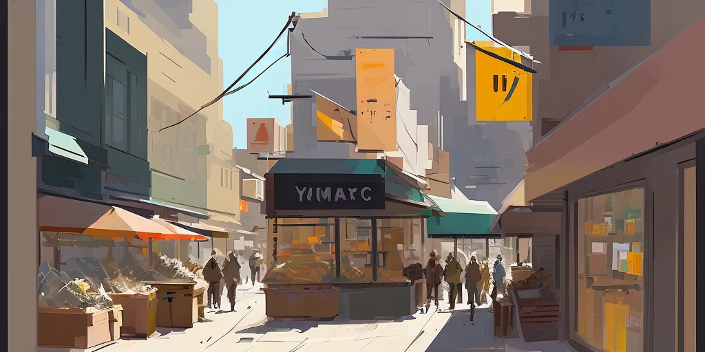 a painting of store downtown city 512PaintStyle3-Light
