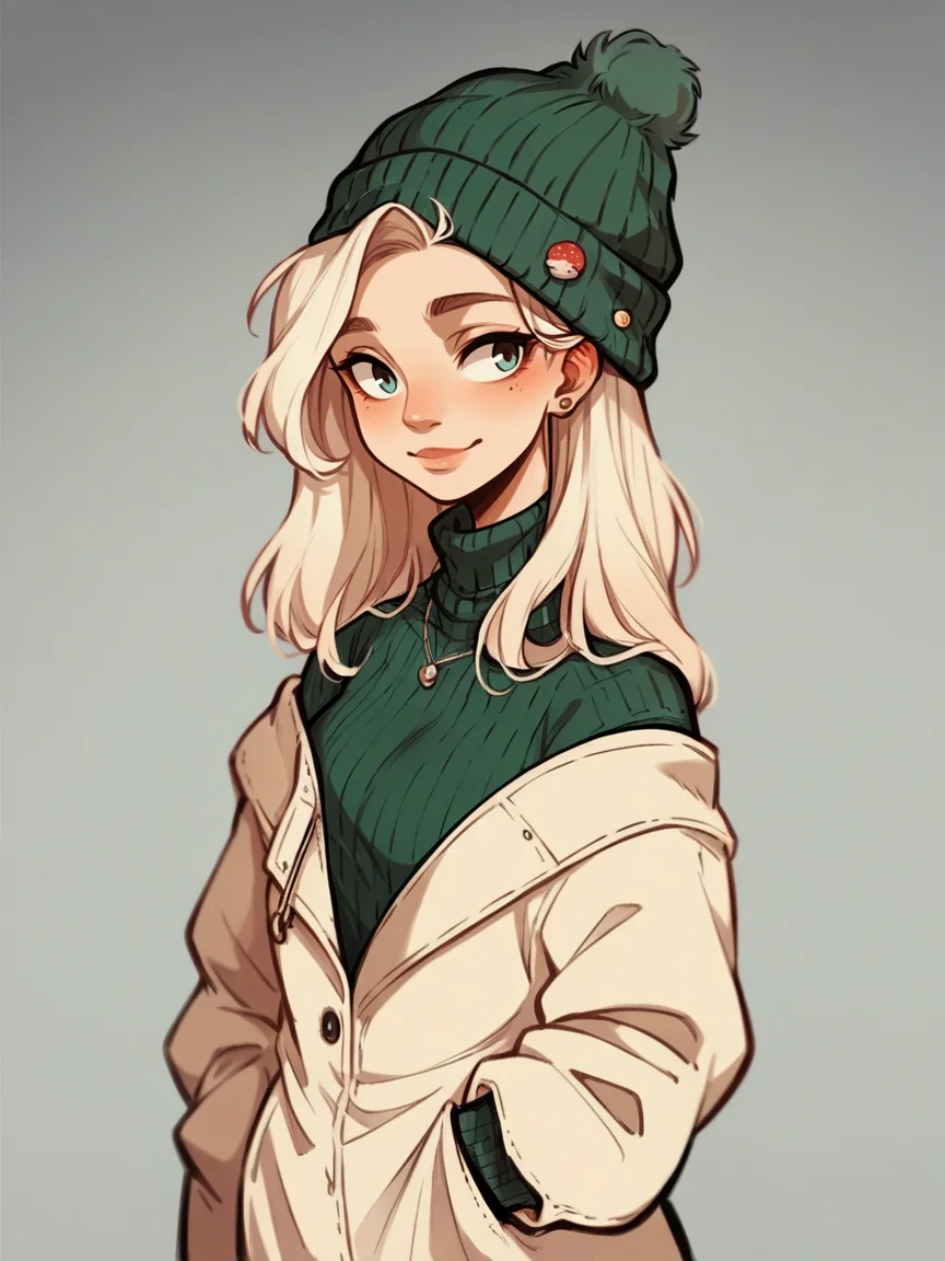 score_9, score_8_up, score_7_up, score_6_up, score_5_up, score_4_up, <lora:l414XLP3:0.8> l414, 1girl, sweater, hat