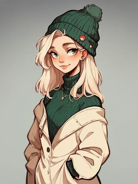 score_9, score_8_up, score_7_up, score_6_up, score_5_up, score_4_up, <lora:l414XLP3:0.8> l414, 1girl, sweater, hat