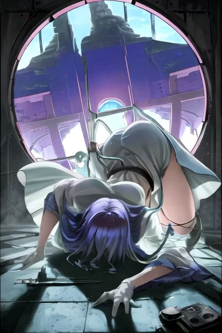 solo, 1girl, solo_focus, (((masterpiece))), ((best quality)), ((ultra-detailed)), ((too_many)):16, high resolution, absurdres, highres, ultra-detailed 8k unity wallpaper, 
kaku seiga, yamamura sadako, Sadako, nancylee
1girl, blue hair,short hair,blue eyes,hair rings,hair stick,shawl,hagoromo,open vest,white vest,short sleeves, blue dress,flower,floral print,
solo, 1girl, ((through_wall, glory_hole, glory_wall, through_window, through_ground, stuck)):4, hair_rings, hair_stick, short_hair, wavy_hair, hagoromo, large_breasts, cleavage, belt, bodysuit, gun, purple_hair, blue hair, gloves, handgun, intangible, large breasts, back, bent over, boots, shoulder_pads, hair over eyes, ass, all fours, bent over, television, top-down bottom-up, bottomless, dark atmosphere, spread legs, thighs,