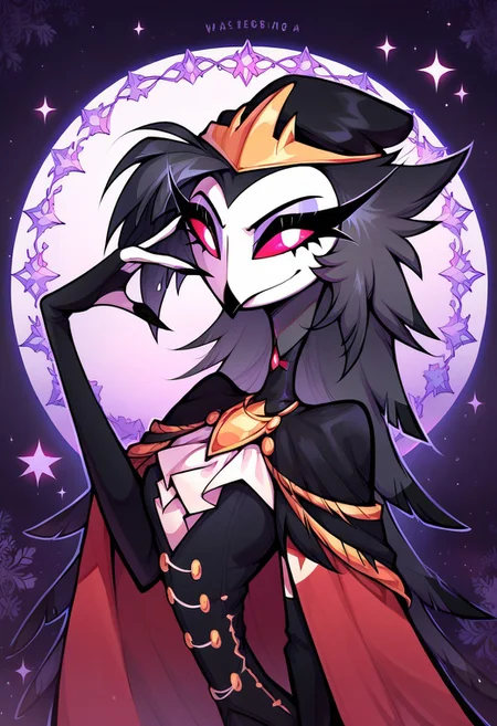 masterpiece, score_9, score_8_up, score_7_up, score_6_up, score_5_up, source_furry, rating_safe, (best quality:1.1), ultra-detailed, high resolution, 2characters, (duo:1.5), duo focus, (female octaviagoetia, male stolasgoetia), Octavia and Stolas from helluva boss, owls demons, avians, red scleras, portrait, abstract background, (((beautiful detailed eyes))), black royal clothes, Highly Visible, sharp focus, perfect lighting, long eyelashes, anatomically correct, extremely detailed, shine on body, high detail, Expressiveh, detailed background, OverallDetail, zPDXL2,