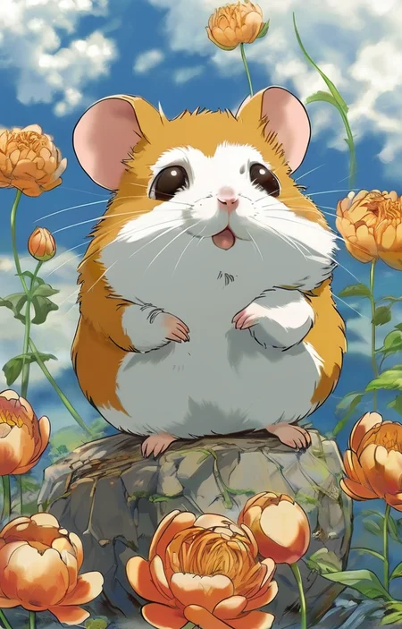 masterpiece,best quality,<lora:tbh253-sdxl:0.9>,illustration,style of Hamtaro decaying peonies