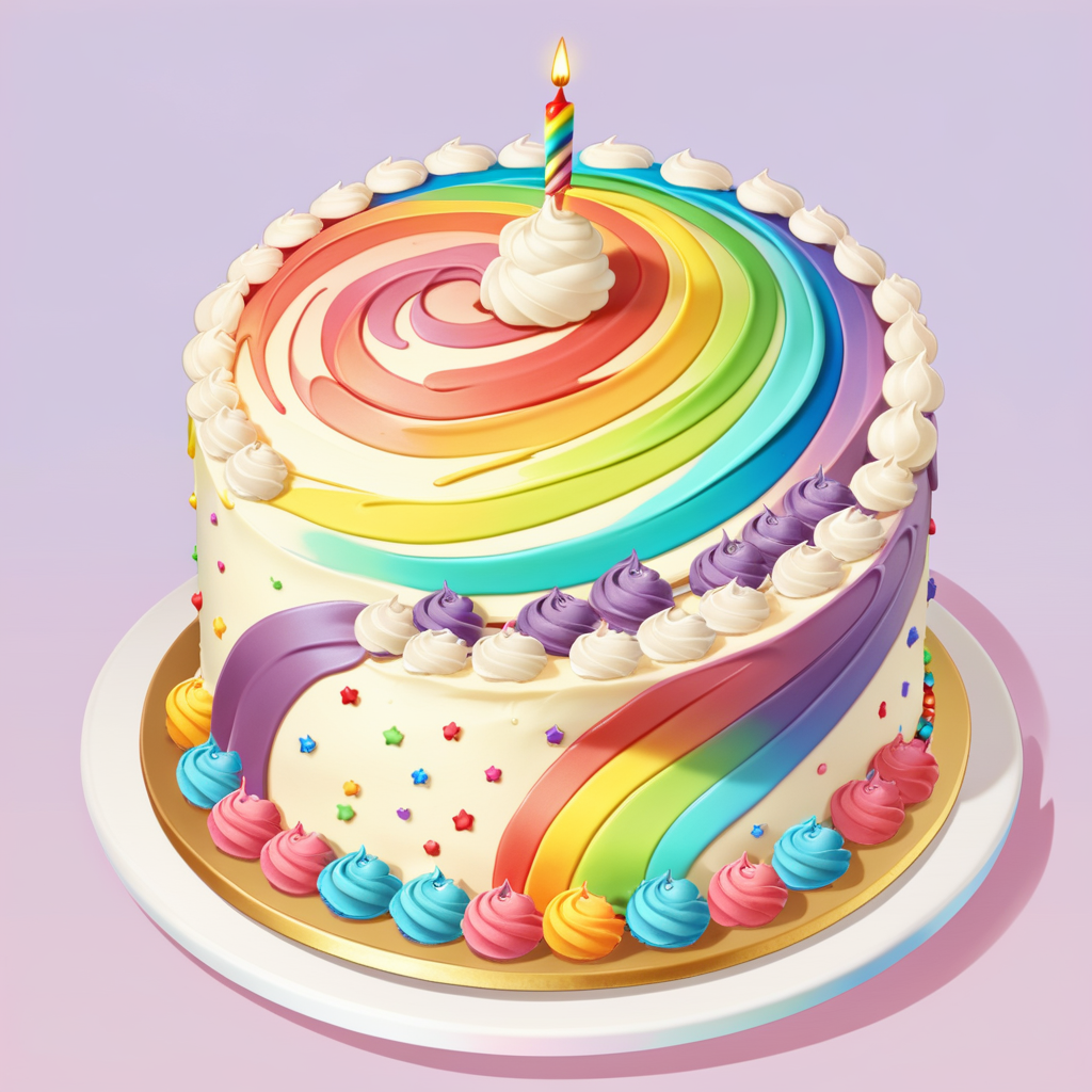 <lora:FoodIconsNew:0.7> fooico, Swirling  rainbow shaped cake, rainbow colors, game icon, professional, high quality, super cute, kawaii, 8k, adorable