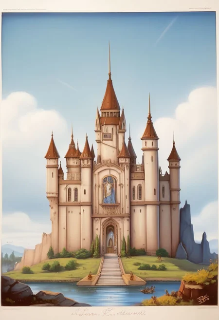 (hi res), ((masterpiece)), ((best quality)), (8k hd, hdr:1.1,score_9, score_8_up, score_7_up, score_6_up, score_5_up, score_4_up, rating_safe,llbreton,ukiyoe,traditional media,a water elemental made of fire in an earthen castle floating in the sky,no humans,creature