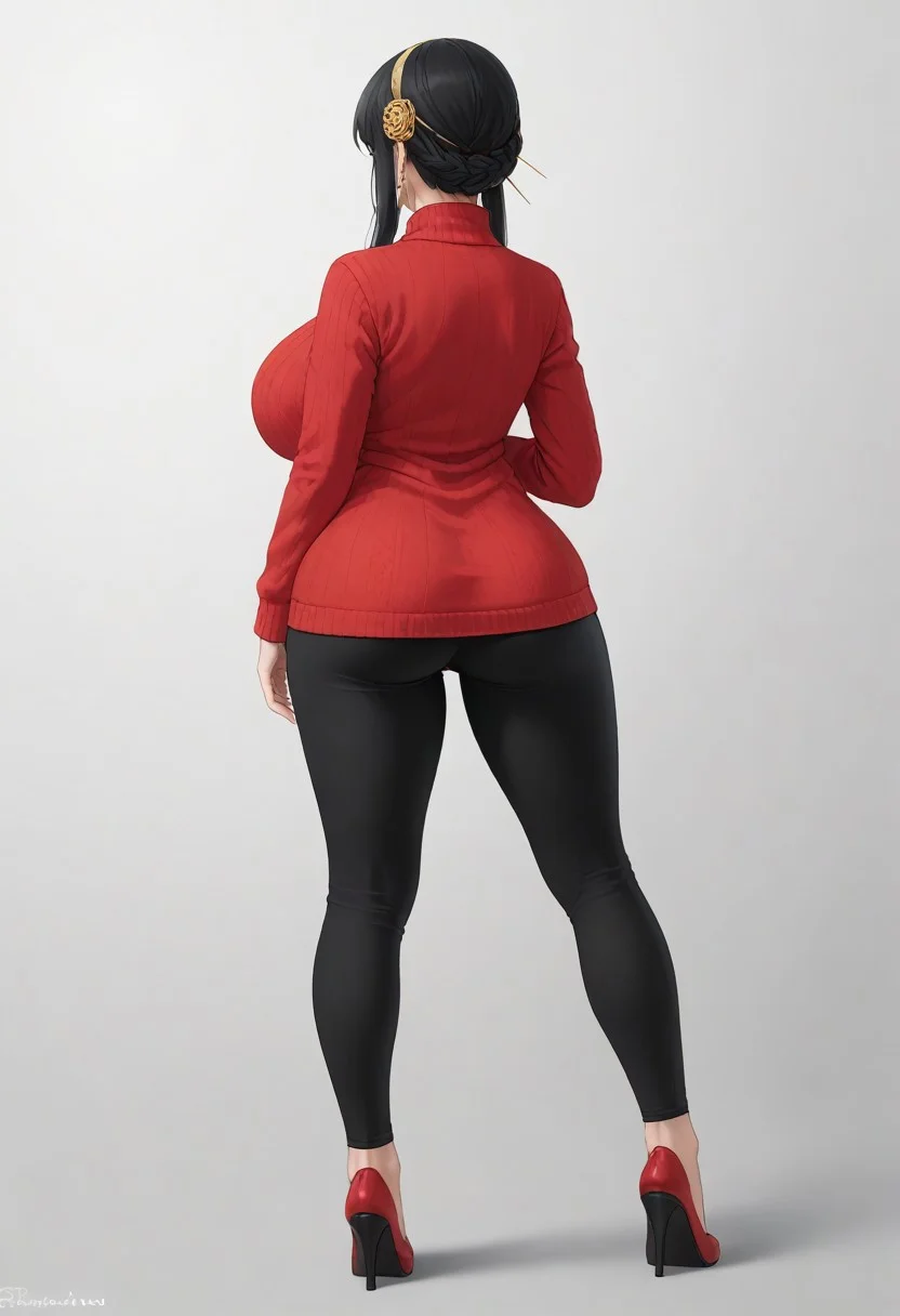 cowboy shot of paladin lady, nijistyle, MILF mature woman <lora:sxz-niji-v2:0.8> (full body)
1girl, solo, Yor Briar, looking at viewer, red sweater, turtleneck sweater, big breasts.
FULL BODY FROM BEHIND full body, one knee, from behind, ass, facing away, looking to the side.
(white background, gradient background:1.2).