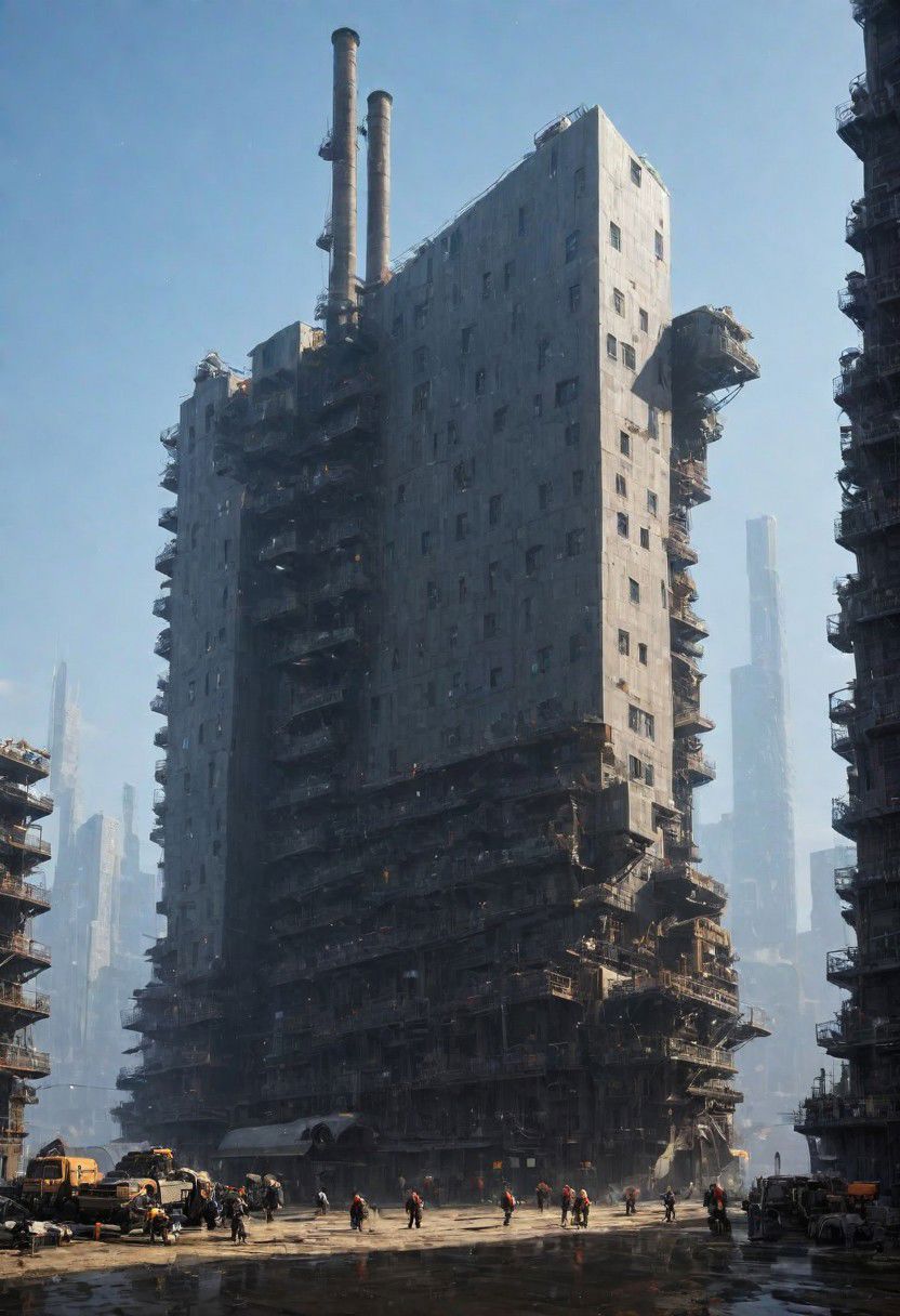 The complex cyberpunk machinery factory is manufacturing future colonial spaceships.,
industrialbuilding, factory, iron sheet, cable, truss, steel_structure, wire, pipe, machine, antenna, instrument, equipment, stairs, railing, railway_rails, storage_barrels, oil_tanks, crane, 
easynegative, BadDream, great lighting, clear, industrialbuilding, futuresurban, vertical