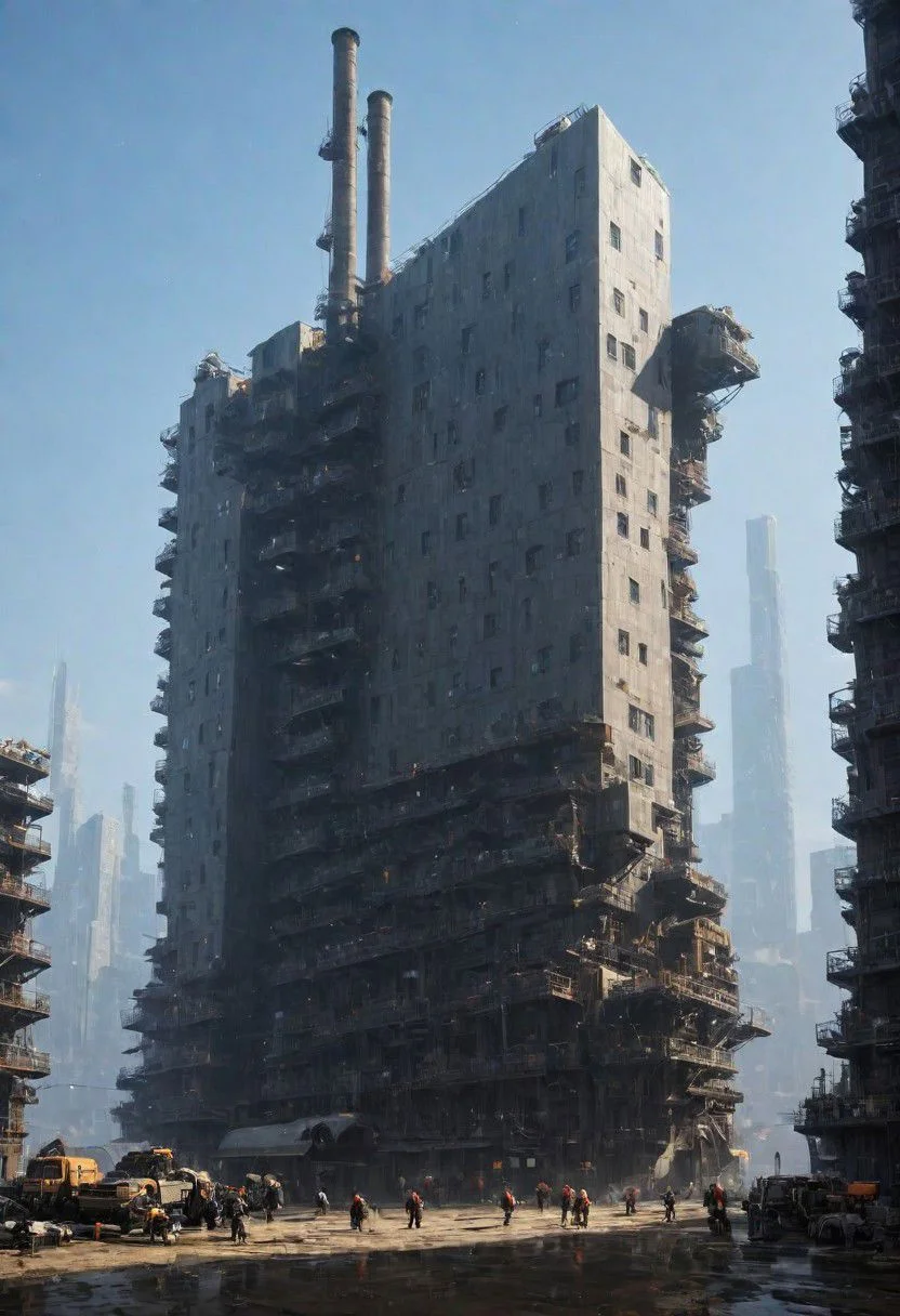 The complex cyberpunk machinery factory is manufacturing future colonial spaceships.,
industrialbuilding, factory, iron sheet, cable, truss, steel_structure, wire, pipe, machine, antenna, instrument, equipment, stairs, railing, railway_rails, storage_barrels, oil_tanks, crane, 
easynegative, BadDream, great lighting, clear, industrialbuilding, futuresurban, vertical