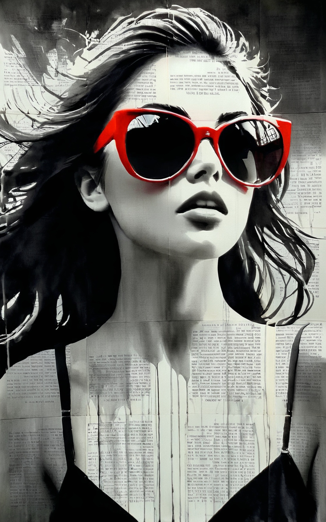 (by Loui Jover,traditional media, greyscale, monochrome, newspaper background:1.3), 
an awe-inspiring portrayal of a beautiful girl. 
Every line and brushstroke bursts with energy, showcasing the intricate details of the girl's beauty, adorned with striking shades of black and red.
The image, most likely a dynamic and captivating painting, captures the essence of attractive woman: its sexy look, allure, and undeniable presence. 
With meticulous precision, the artist masterfully captures the girl's gaze and the intensity of its sex appeal, making this a mesmerizing and top-tier representation to behold.
sharp detail. mystical quality. the intricate textures adding a soft, ethereal glow to the image. an intense connection with the viewer. 
<lora:LOUIJOVER#SXDL1.0#by Loui Jover#v2.00#-000006-rs.sv_fro.0.999-nr.0128:1>