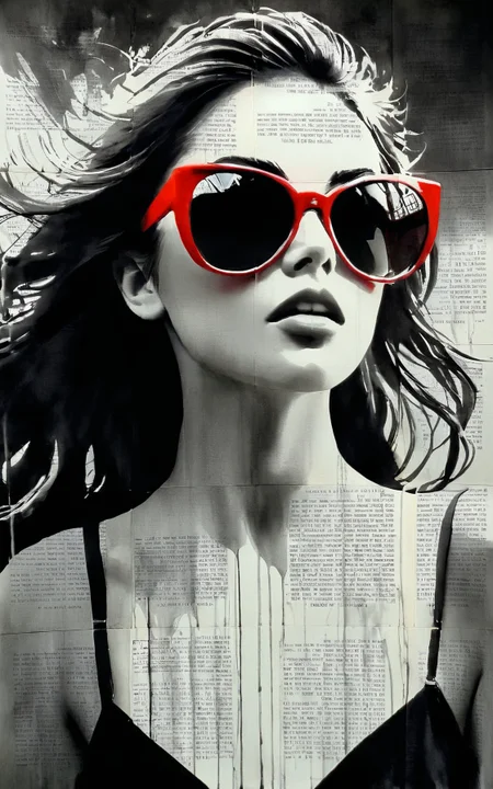 (by Loui Jover,traditional media, greyscale, monochrome, newspaper background:1.3), 
an awe-inspiring portrayal of a beautiful girl. 
Every line and brushstroke bursts with energy, showcasing the intricate details of the girl's beauty, adorned with striking shades of black and red.
The image, most likely a dynamic and captivating painting, captures the essence of attractive woman: its sexy look, allure, and undeniable presence. 
With meticulous precision, the artist masterfully captures the girl's gaze and the intensity of its sex appeal, making this a mesmerizing and top-tier representation to behold.
sharp detail. mystical quality. the intricate textures adding a soft, ethereal glow to the image. an intense connection with the viewer. 
<lora:LOUIJOVER#SXDL1.0#by Loui Jover#v2.00#-000006-rs.sv_fro.0.999-nr.0128:1>