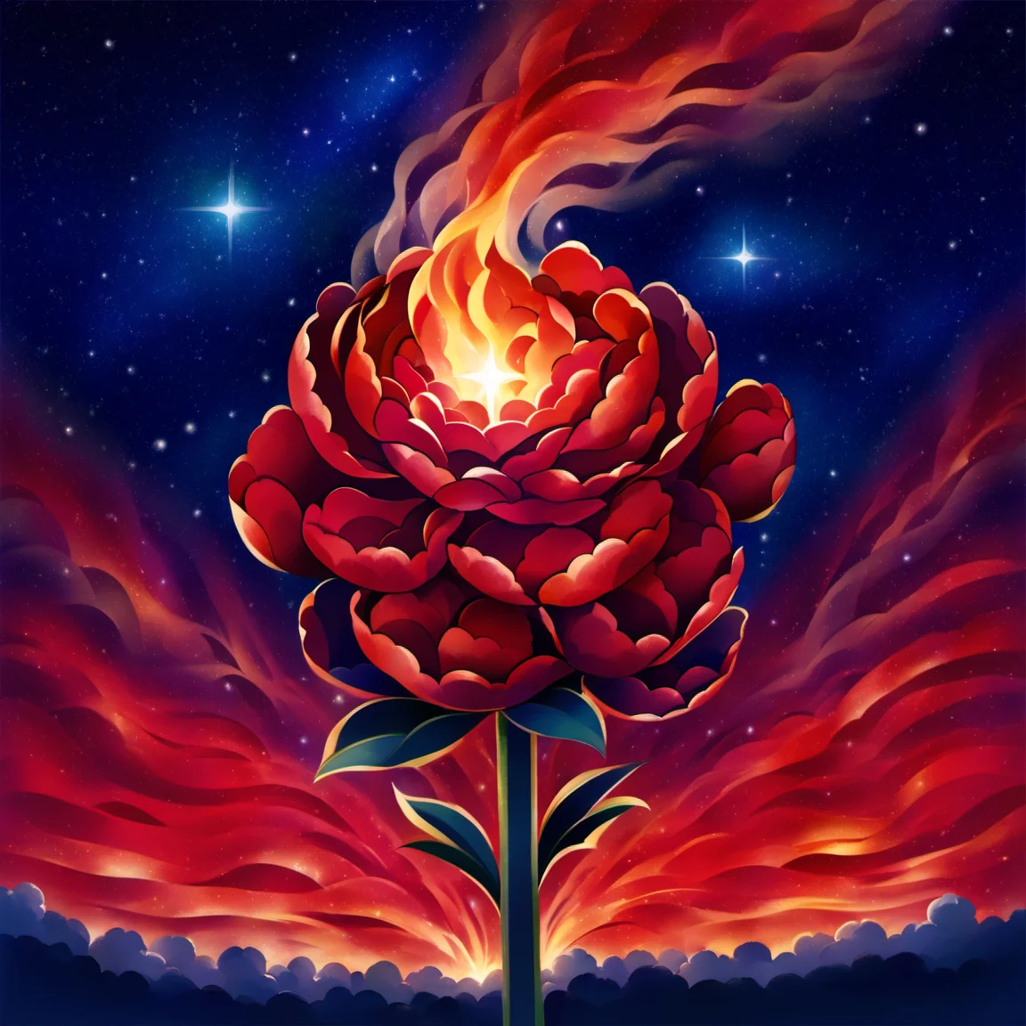 flowerart, flower,sky,fire,star sky,red flower,painting <lora:flower_art:1>