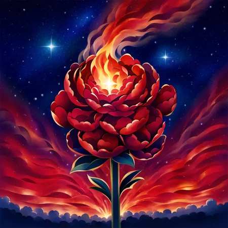 flowerart, flower,sky,fire,star sky,red flower,painting <lora:flower_art:1>