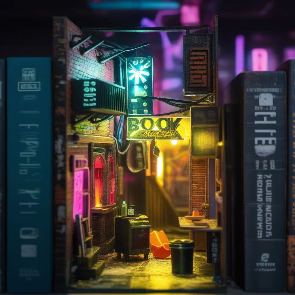 hyperrealistic and intricate detailed photo of book nook, cyber punk, grungy city, back alley, drugs, neon sign, hotel, brothel, dirty, trash  <lora:book_nook:1>, 
realistic skin,
UHD 8k focus stacking, film grain, sharp focus, rule of thirds, insanely detailed, 
raytracing, photorealistic, depth of field, professional colorgrading