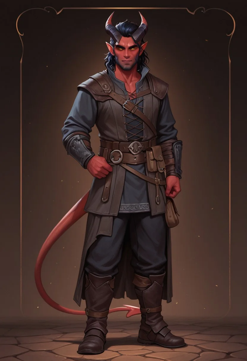masterpiece, best quality, amazing quality, 1boy, tiefling, pointy ears, horns, tail, looking at viewer,