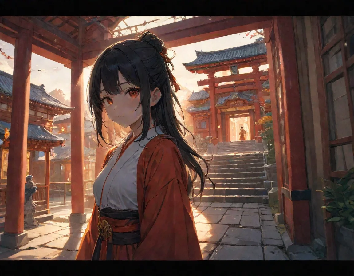 cinematic still japan2019 a girl in front of a temple with torri . emotional, harmonious, vignette, 4k epic detailed, shot on kodak, 35mm photo, sharp focus, high budget, cinemascope, moody, epic, gorgeous, film grain, grainy, japan2019 a girl in front of a temple with torri, cinematic light, detailed, cozy, warm color, sharp focus, fine detail, great composition, dynamic, elegant, epic, highly saturated colors, stunning, intricate, beautiful, creative, professional, artistic, cool, passionate, inspiring, confident, vibrant, inspired, brave, illuminated, incredible, amazing