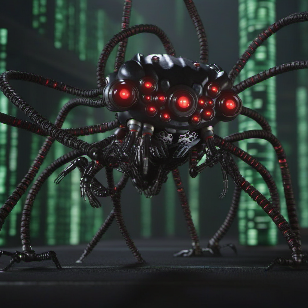 SentinelsMatrix1024, a spider robot, in the matrix, highly detailed, photography, ultra sharp, film, bokeh, professional, 64k    <lora:SentinelsMatrix1024:0.8>