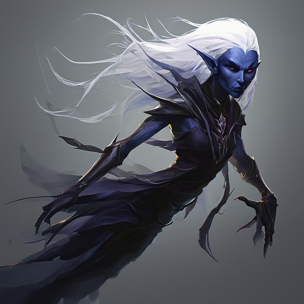 Drow are the Dark Elves of the Underworld - fearless killers who are known for both their spellcasting and fighting ability. Though more frail than humans,they are solid fighters with a great reputation of ruthlessness and precision. Those who cross a dark elf usually meet a swift demise. Drow are tallish elves with indigo skin and white hair,and usually have either red or golden eyes.,masterpiece,long exposure,layered elements,motion photography,stark contrasting color transitions,saturated colors,harmonious color story,illusionism,beautiful details,blackhole energy core,
<lora:artfullydrow__sdxl_v1:1>,