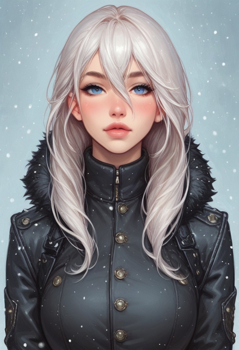 (((front view)))
1 girl, portrait, winter jacket with fur hood, long hair, winter, snowfall, 1girl solo, white hair, looking at viewer, bangs, day, blue sky, hair between eyes, outdoors, blush dramatic lights, relax,
(((full-clothed))),
BREAK 
(outdoor background:1.9) score_9, score_8_up, score_7_up, score_6_up, source_cartoon, rating_explicit, Expressiveh, (((((upper body))))), dynamic pose