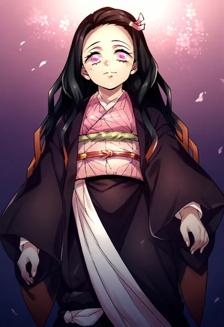 (zPDXL3),
(zPDXLxxx),
score_9, score_8_up, score_7_up,
Kamado_Nezuko,
Kimetsu no Yaiba,
pink_eyes, black_hair, long_hair, gradient_hair, flat_chest,
pink_eyes, black_hair, long_hair, gradient_hair, flat_chest, hair_ribbon, pink_kimono, chekered_sash, wide_sleeves, haori,
middle shot,
from below,